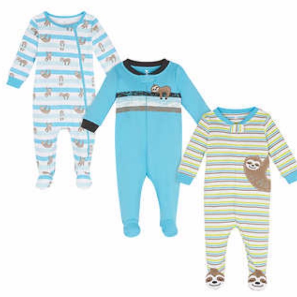 Koala Baby Infant 3-pack Coverall, Sloth      6M Footed